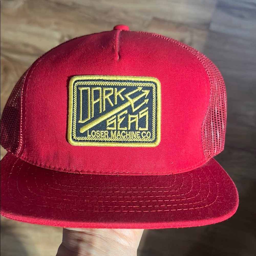 Red and Gold Trucker Hat with Retro Patch